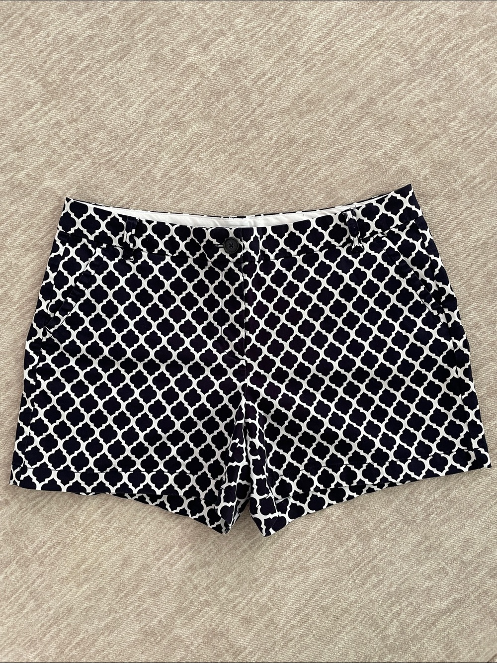 Navy and White Lattice Print Shorts